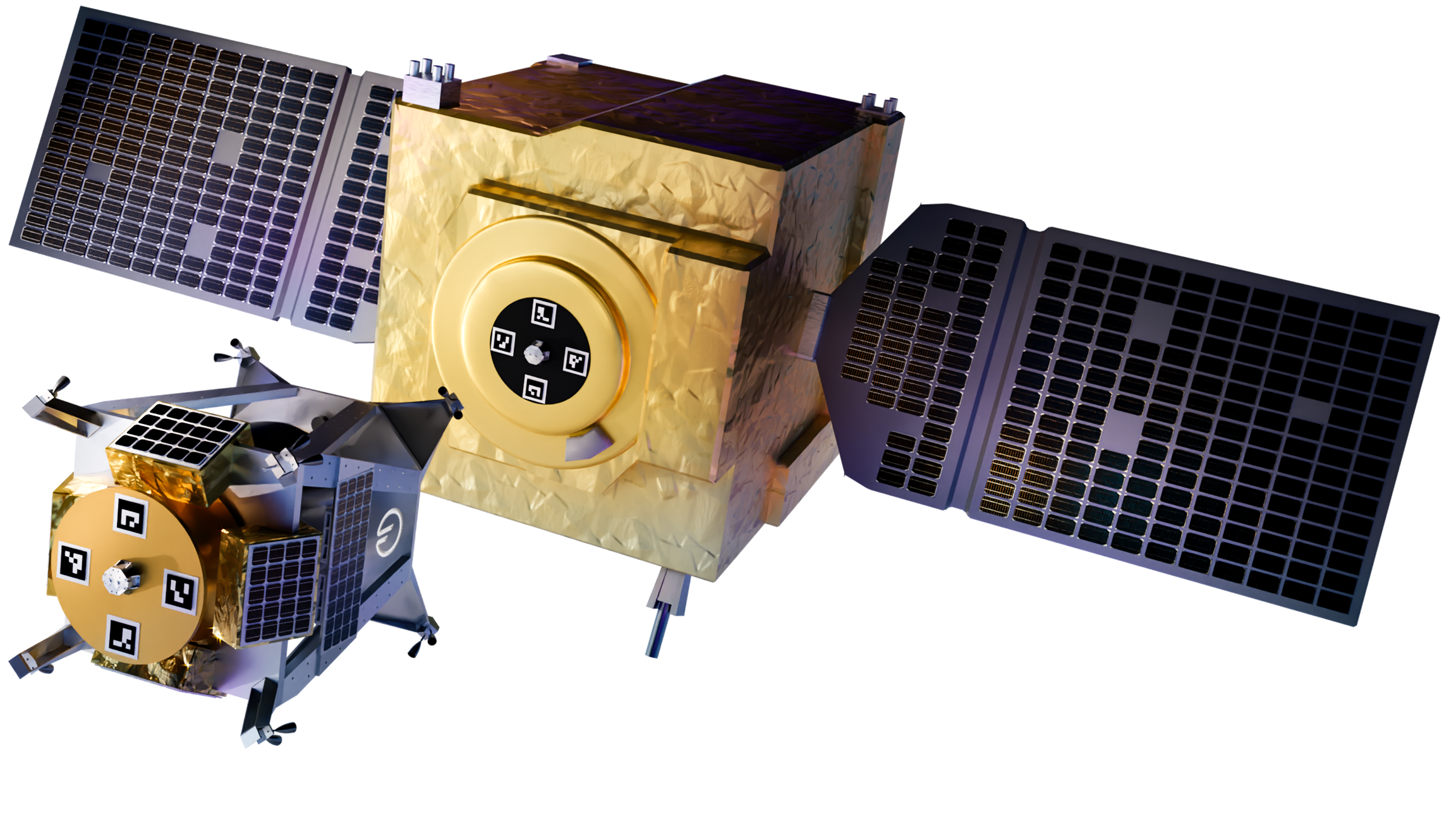 Orbit Fab Fuel Shuttle equipped with RAFTI refueling interface on a path toward a client spacecraft as it's about to dock.
