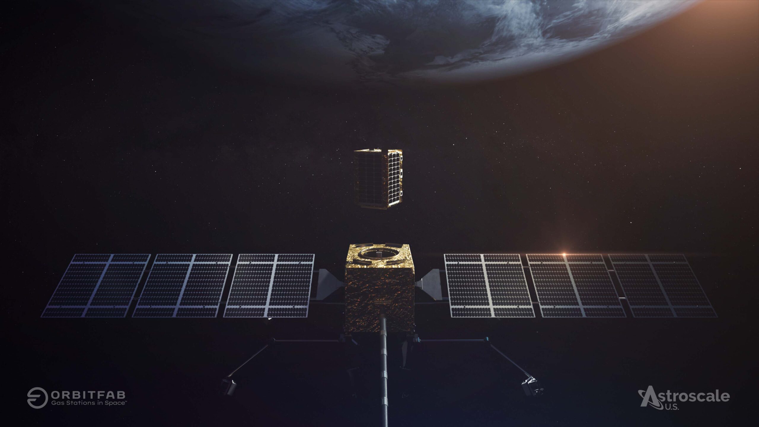 Orbit Fab fuel shuttle docking to Astrocale's LEXI spacecraft in space