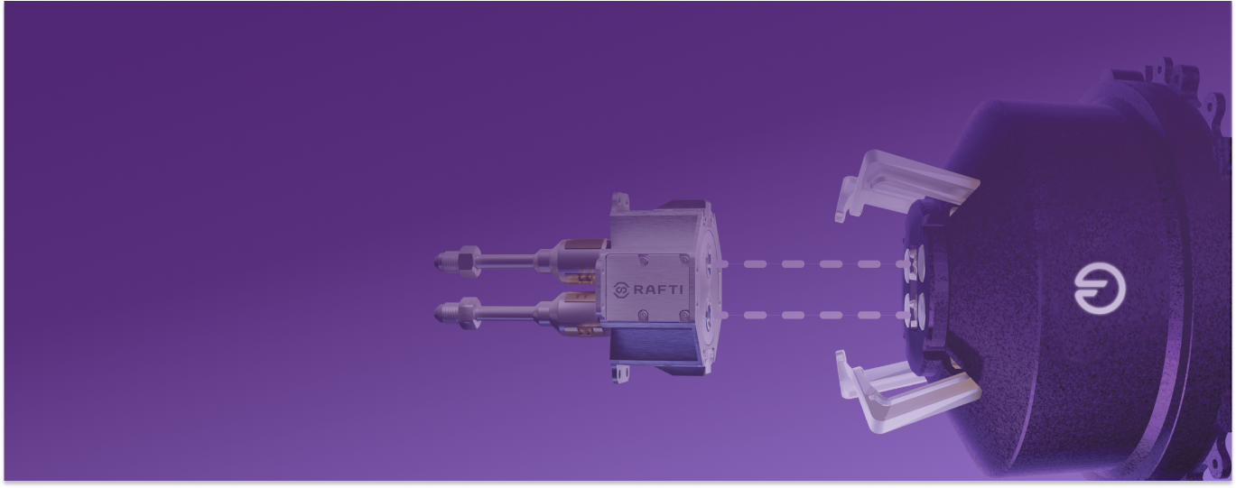 Orbit Fab's RAFTI service valve and GRIP, the passive and active sides of the refueling interface, connected by two dotted lines