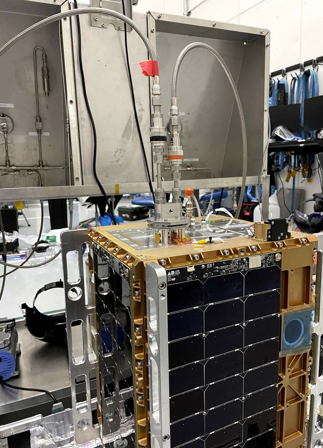 Orbit Fab's RAFTI refueling interface on Tenzing connected to ground fueling tubing