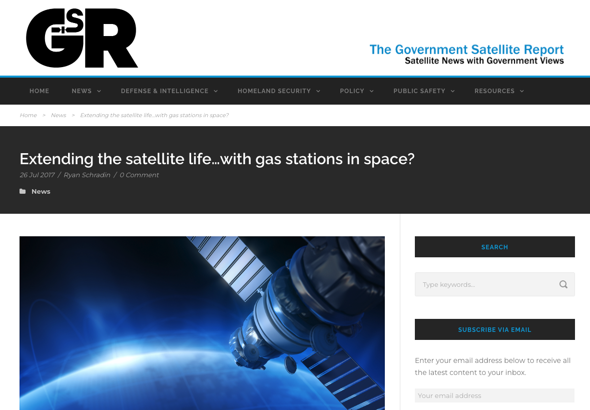 News headline reading extending the satellite life with gas stations in space?