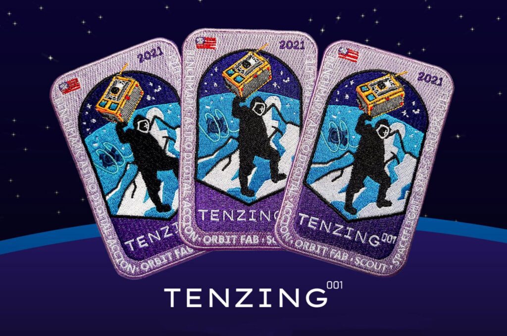 Picture of Tenzing Embroidered Misson Patches with light dark purple and cyan color scheme