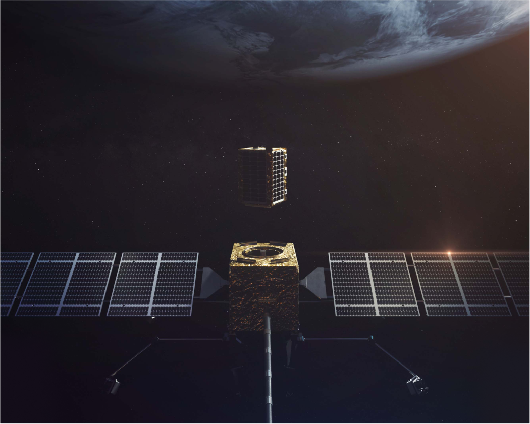 Orbit Fab's fuel shuttle docking with Astroscale's LEXI spacecraft in space